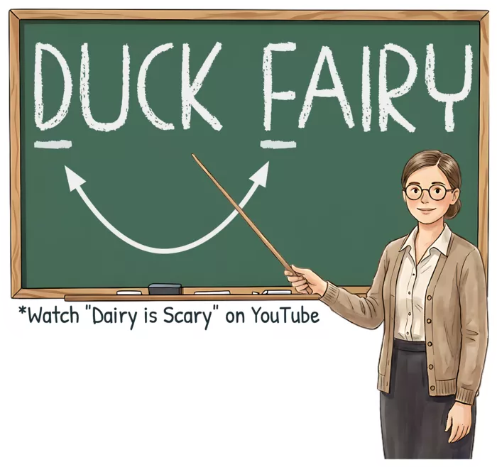 Vegan message sticker: Duck Fairy - Watch Dairy Is Scary