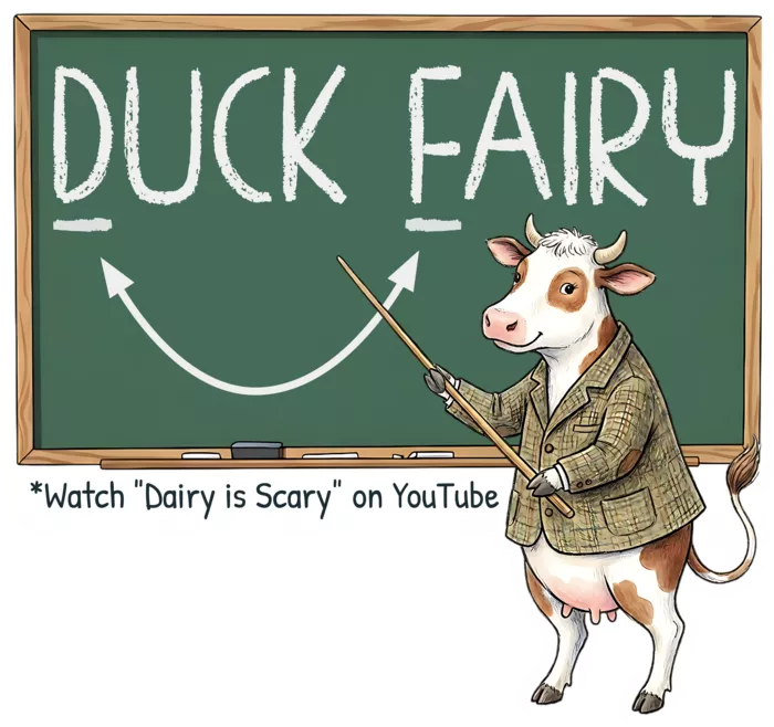 Vegan message sticker: Duck Fairy - Watch Dairy Is Scary