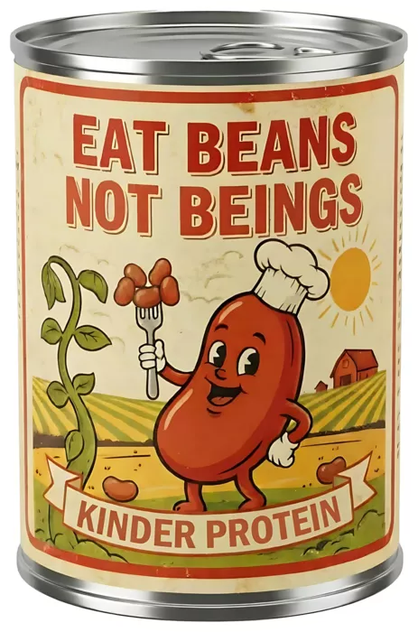 Vegan message sticker: Eat Beans Not Beings - Kinder Protein