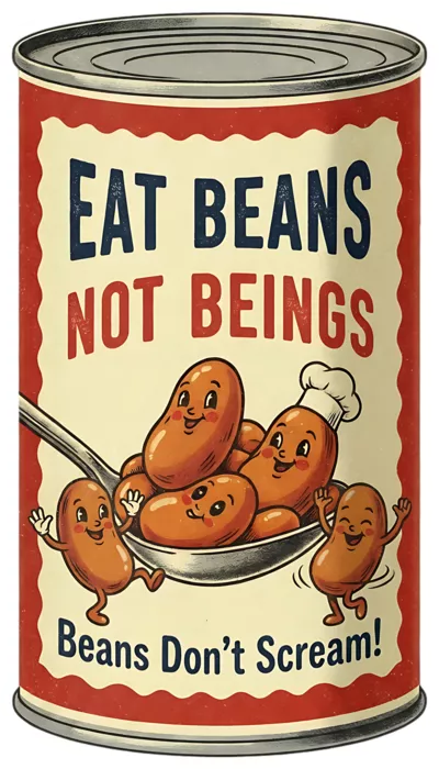 Vegan message sticker: Eat Beans Not Beings - Beans Don't Scream
