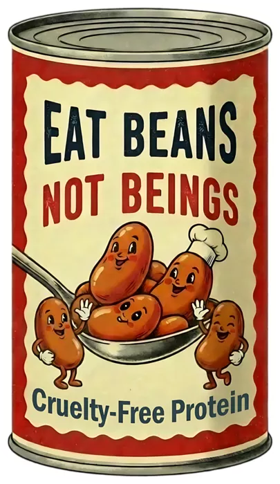 Vegan message sticker: Eat Beans Not Beings - Cruelty Free Protein