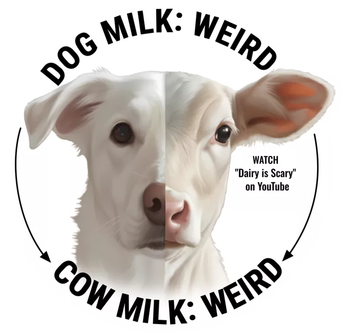 Vegan message sticker: Cow Milk Is Weird - Watch Dairy Is Scary