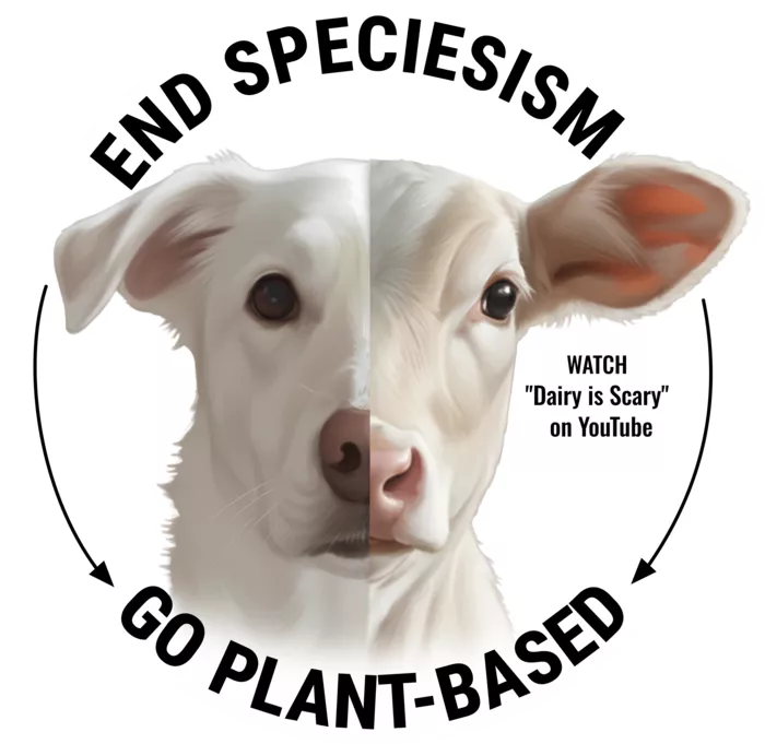 Vegan message sticker: End Speciesism - Go Plant Based