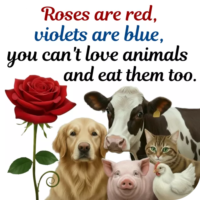 Vegan message sticker: You Can't Love Animals And Eat Them Too