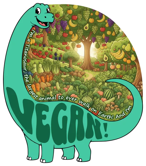 Vegan message sticker: Titanosaur Vegan Dinosaur