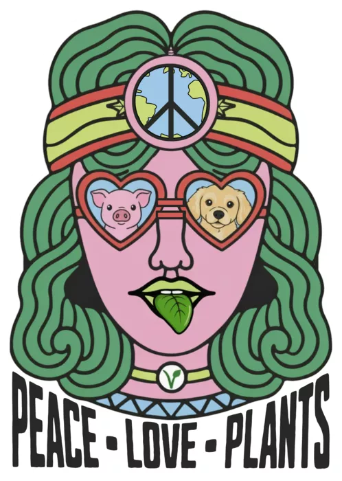 Vegan message sticker: Peace Love Plants